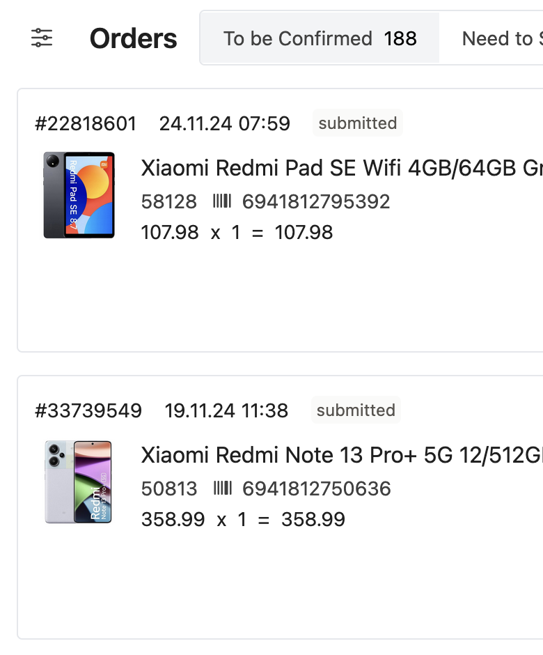 Orders interface preview